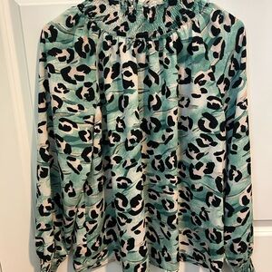 Nine West Green and Black Leopard Print Blouse- like NEW condition